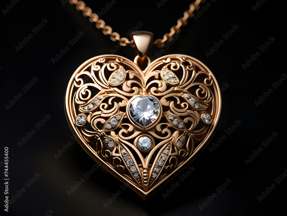 Gold Heart Shaped Pendant Necklace. Love Pendant Gold Heart Shaped Pendant Necklace. Love Pendant