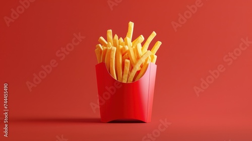 Fast food french fries in Red Cardboard Package Box