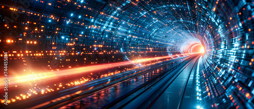 Speed and Motion on City Road at Night, Blurred Traffic Lights, Fast Movement Through Urban Highway, Futuristic Transportation Background