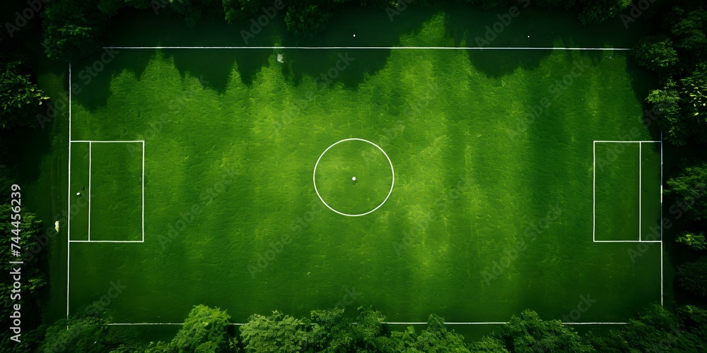 Overhead perspective of a lush sports field with vibrant green turf. Concept Sports Field