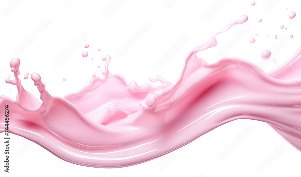 Splash of pink milky liquid similar to smoothie, yogurt or cream, cut out - obrazy, fototapety, plakaty 