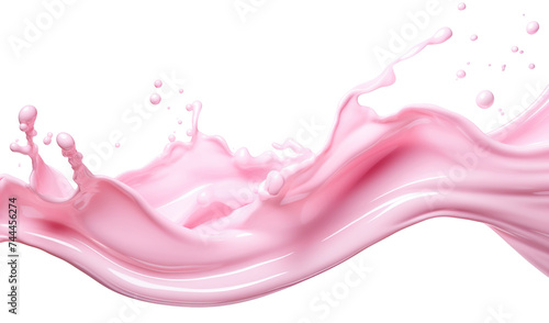 Splash of pink milky liquid similar to smoothie, yogurt or cream, cut out photo