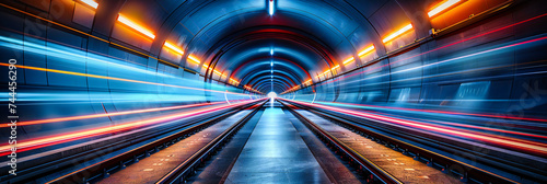 Speed and light converge in a futuristic tunnel, capturing the essence of modern transportation and urban movement