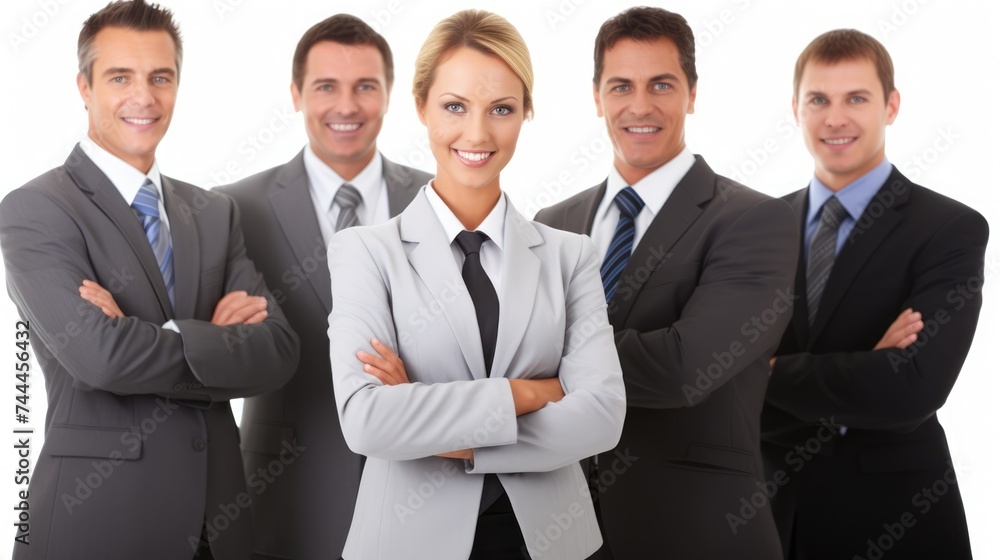 A cohesive team of individuals in business attire stands on a white background, projecting professionalism and unity. A cohesive team of individuals in business attire stands on a white background, projecting professionalism and unity.