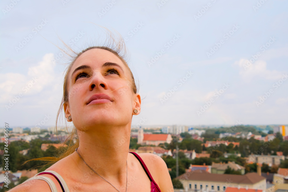 Young woman in the water tower in Szeged