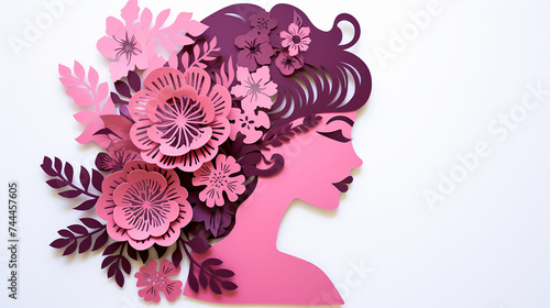 women's day pink paper cut flower decoration card with woman illustration © Aura