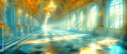 Royal Palace Interior, Luxurious Gold Corridor with Historical Art, Travel to Europes Famous Landmarks, Grand Room Design