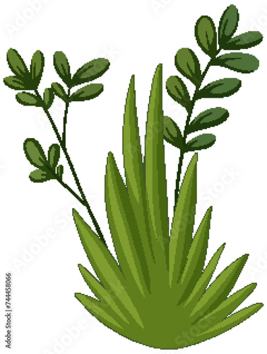 Stylized plants with leaves and grass blades
