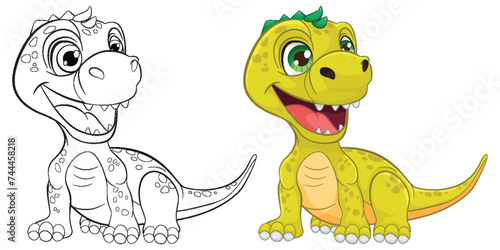 Vector illustration of a happy dinosaur, colored and outlined