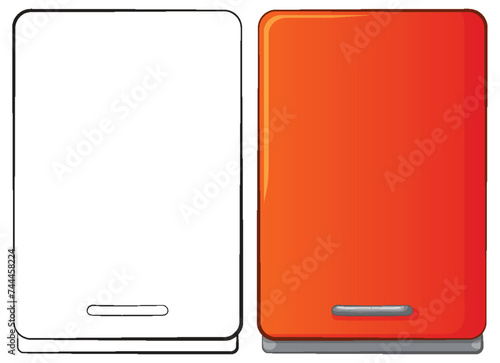 Two smartphones, one blank and one orange, side by side.