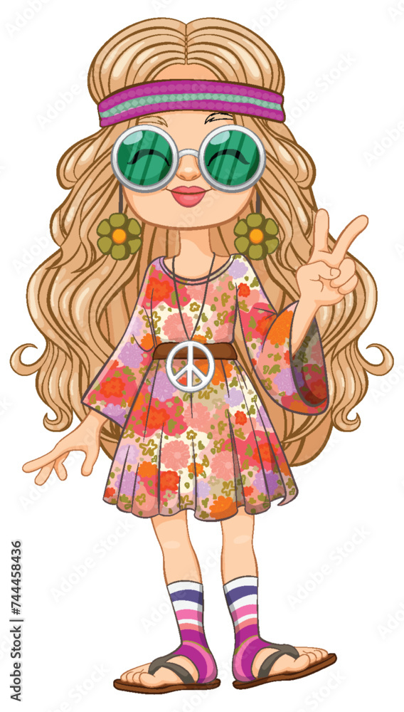 Cartoon of a girl dressed in colorful hippie attire. Cartoon of a girl dressed in colorful hippie attire.