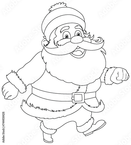 Black and white line art of Santa Claus.