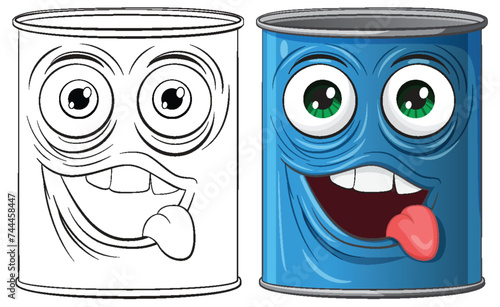 Two animated cans showing different facial expressions.