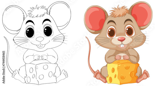 Two cute mice illustrations, one holding cheese