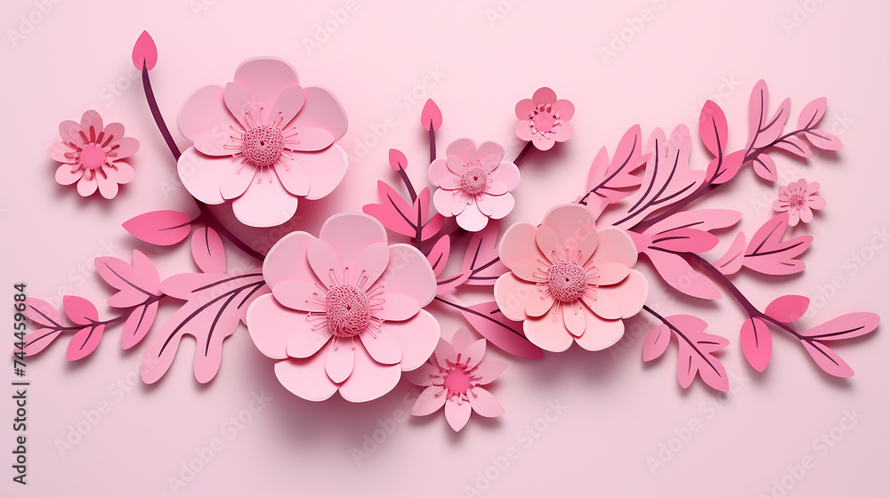 pink background with simple design women's day pink paper craft spring flower banner pink background with simple design women's day pink paper craft spring flower banner