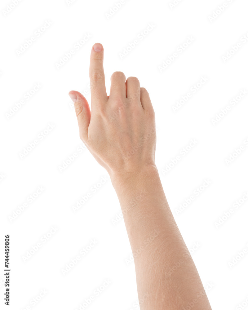 Adult man hand point or click gesture isolated on white background Adult man hand point or click gesture isolated on white background