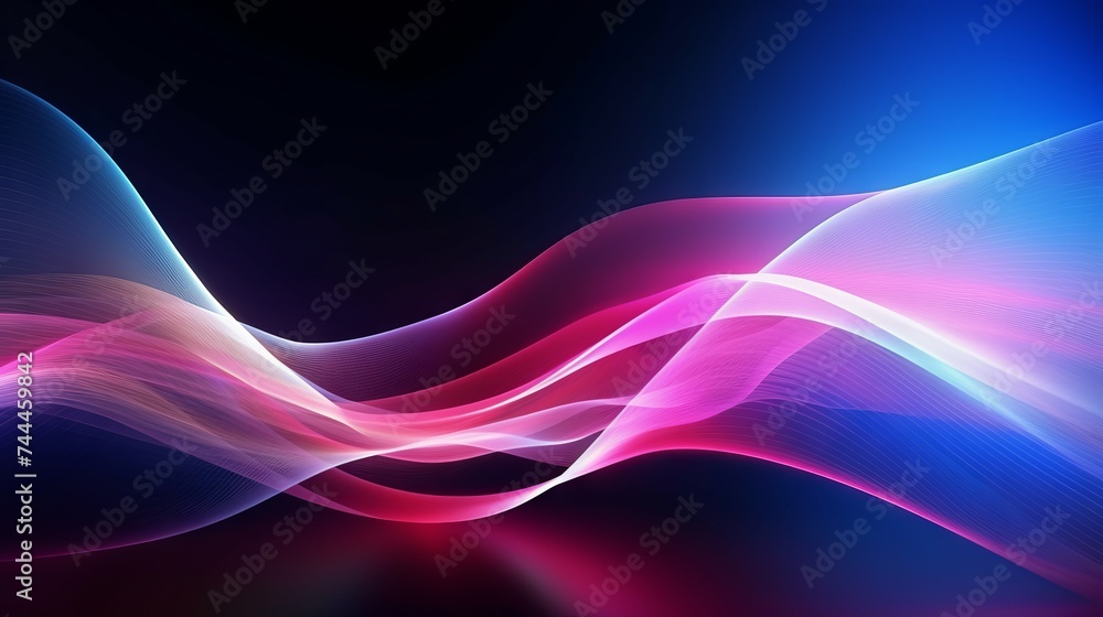 Fototapeta premium Futuristic Neon Lights Abstract: Vibrant Pink, Purple, and Blue Wave Patterns - Data Transfer Concept - Dynamic Wallpaper
