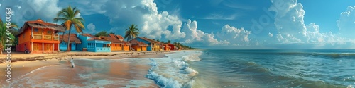 colorful beach houses by the sea on the ocean caribbean © SYLVIA