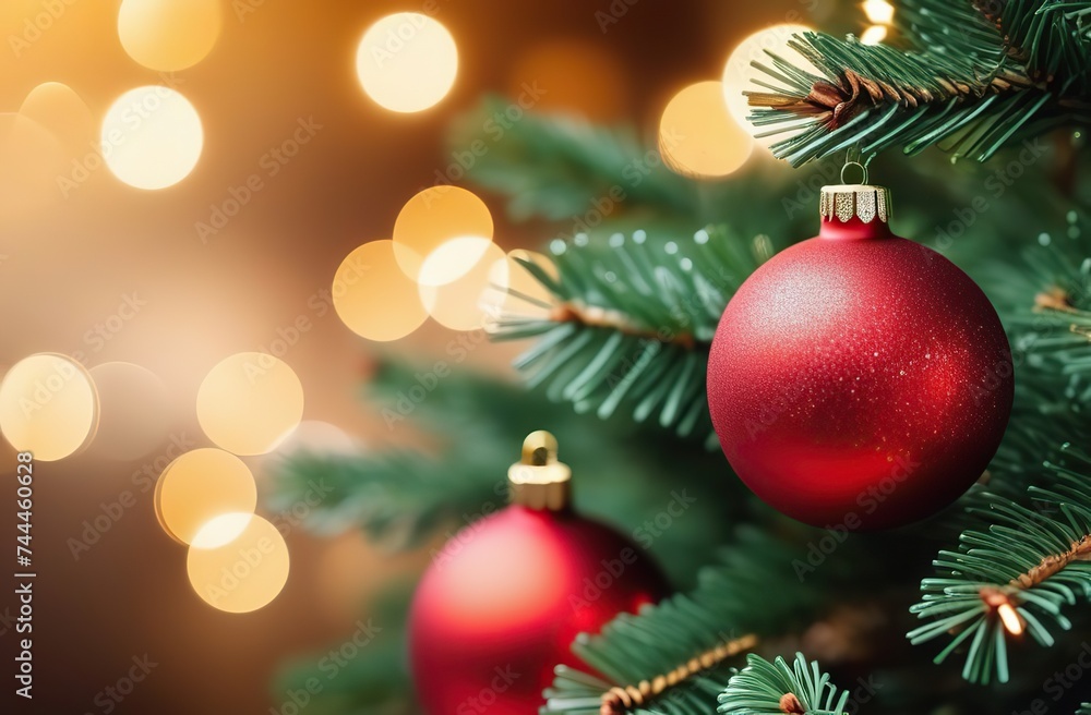 Christmas holidays banner, tree, bokeh background 