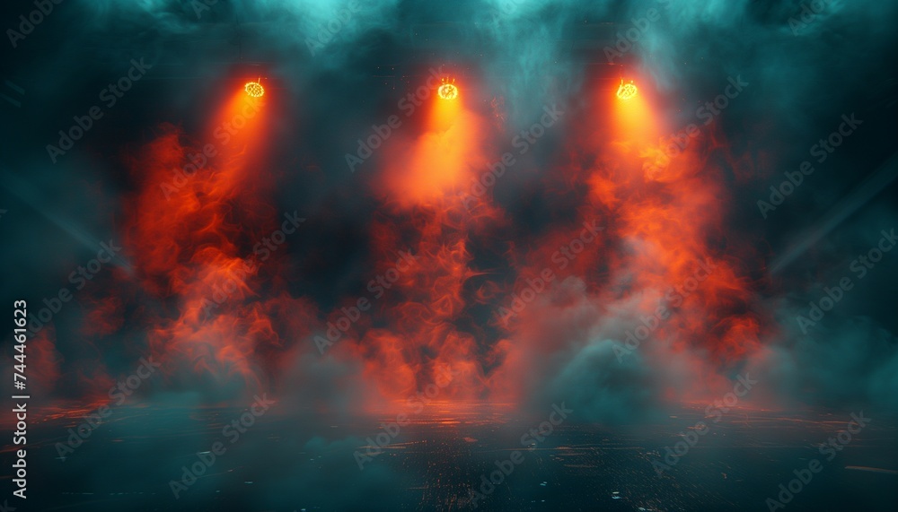 stadium or large stage with lighting and lots of smoke