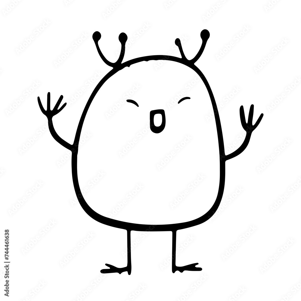 Obraz premium simple cute creatures doodles vector animal cartoon hand drawn art toy outline funny alien