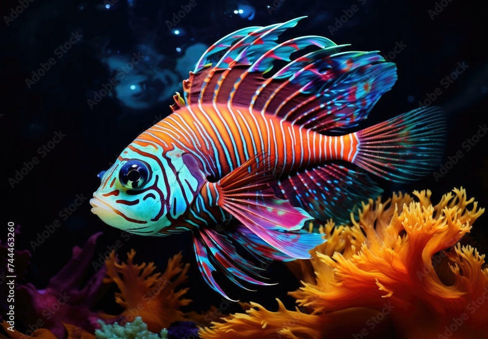 A colorful fish swimming in the ocean. Generative AI. A colorful fish swimming in the ocean. Generative AI.
