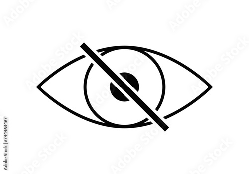 Icono negro de ojo tachado de ceguera. 