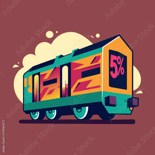 Graffiti-style train car with "50% off" painted on the side. vektor illustation