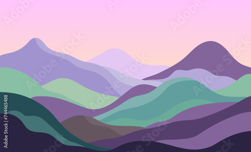 Abstract landscape with colorful hills.