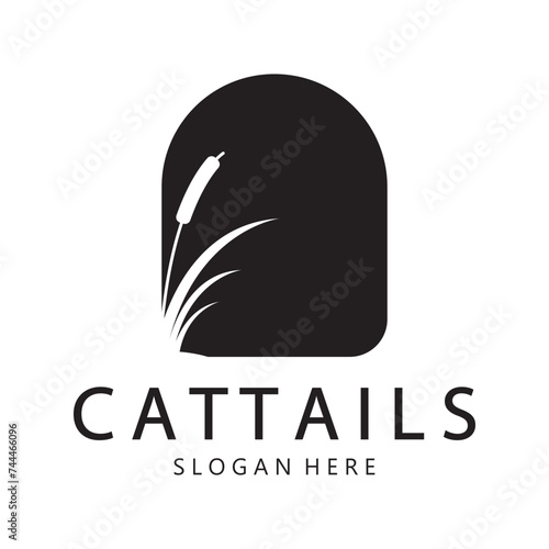 cattails or river reed grass plant logo design, aquatic plants, swamp, wild grass vector