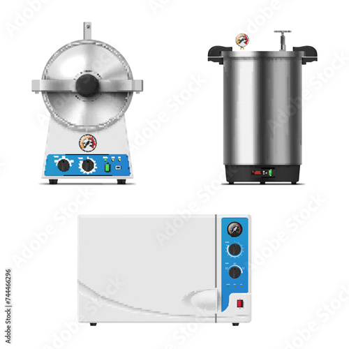 Autoclave laboratory equipment industrial sterilize clinic research science operating set vector