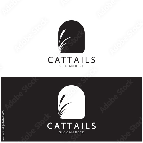cattails or river reed grass plant logo design, aquatic plants, swamp, wild grass vector