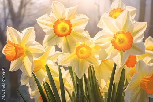 Sunlit daffodils captured from above, a cheerful scene ready for personalized words.
