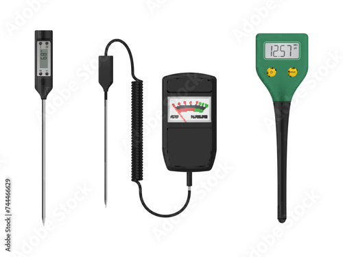 PH meter tester for soil gardening electronic instrument for acid measurement set realistic vector
