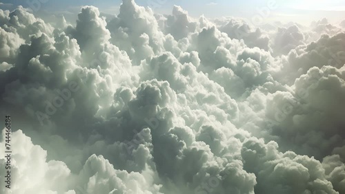 Texture of rolling cumulus clouds puffy and packed together like cotton balls photo