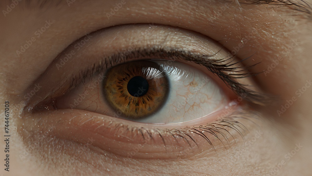 Fototapeta premium A very closeup of the human brown eye showing fine details of the eye