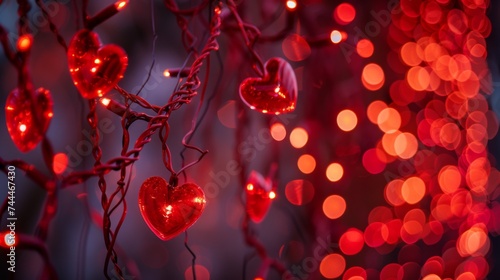 Galand of heart shaped lights with bokeh background. Saint valentine background  photo