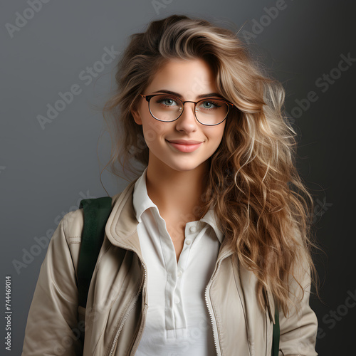 Portrait of a Smiling Female Collage Student in Casual Wear