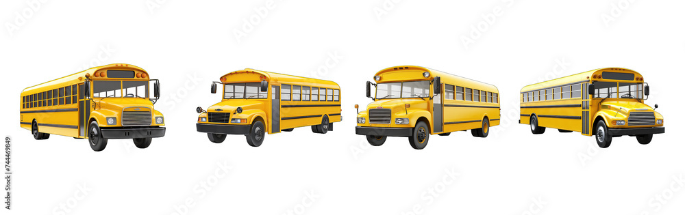 yellow school bus isolated on transparent background