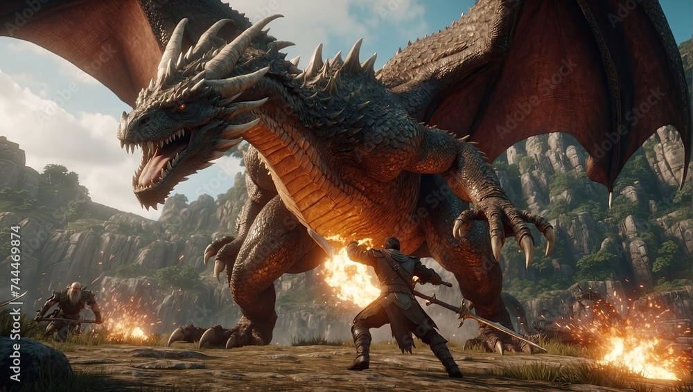 a screenshot of a dragon in a video game - obrazy, fototapety, plakaty 