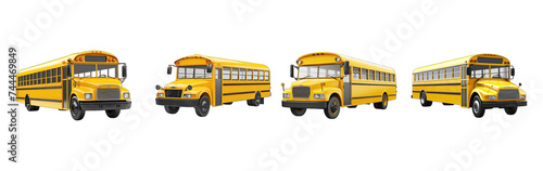 yellow school bus isolated on transparent background