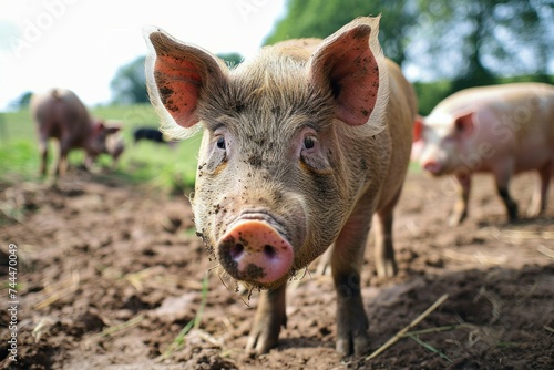 Cerdo con barro en la nariz en primer plano