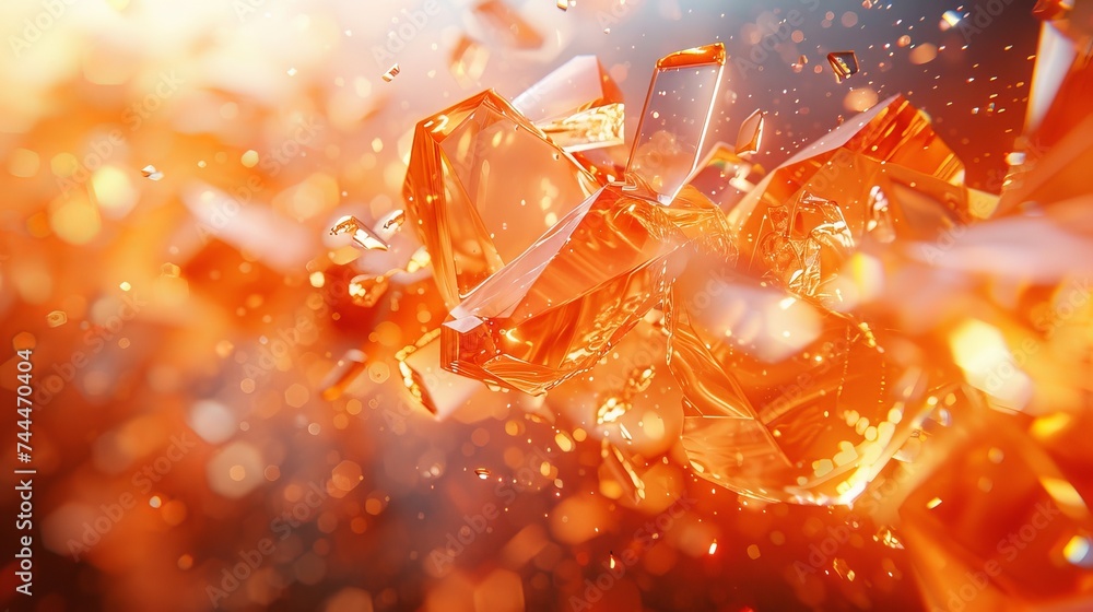 Chaotic dynamic explosive glass shapes, Background, warm color, orange, scattered Chaotic dynamic explosive glass shapes, Background, warm color, orange, scattered