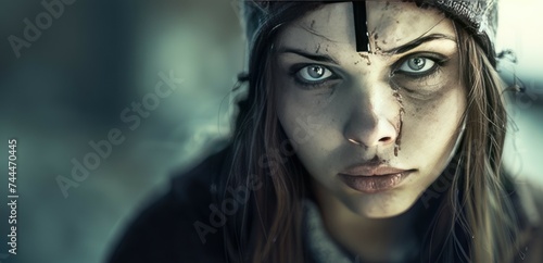 Intense Woman with Ashen Cross on Forehead