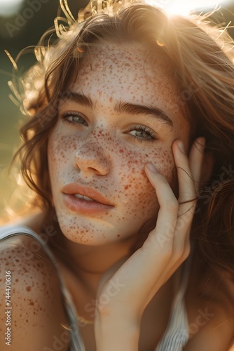 Young Woman with Freckles in Sunlight
