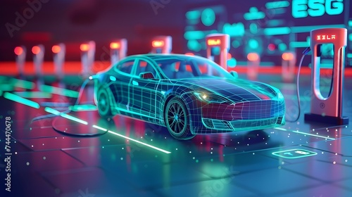 Electric Car Charging at a Holographic Station in the Future