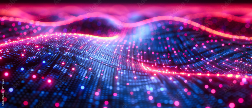Futuristic waves ripple through a digital space, where technology and science fiction merge in glowing harmony Futuristic waves ripple through a digital space, where technology and science fiction merge in glowing harmony