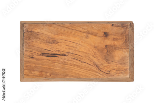 Heavily used olive wood cutting or serving board isolated on white background
