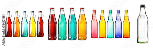 set of drinks lemonade cola drink softdrinks in bottles isolated on transparent background