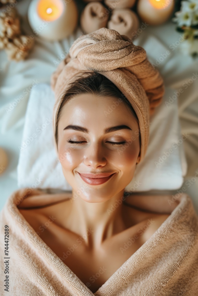 Young woman lies on massage beds in a luxury spa and wellness center in Asia. Spa salon in the hotel Young woman lies on massage beds in a luxury spa and wellness center in Asia. Spa salon in the hotel
